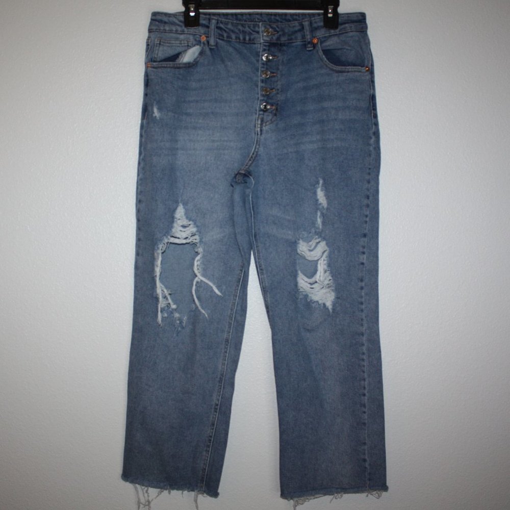Distressed Button Fly Jeans
